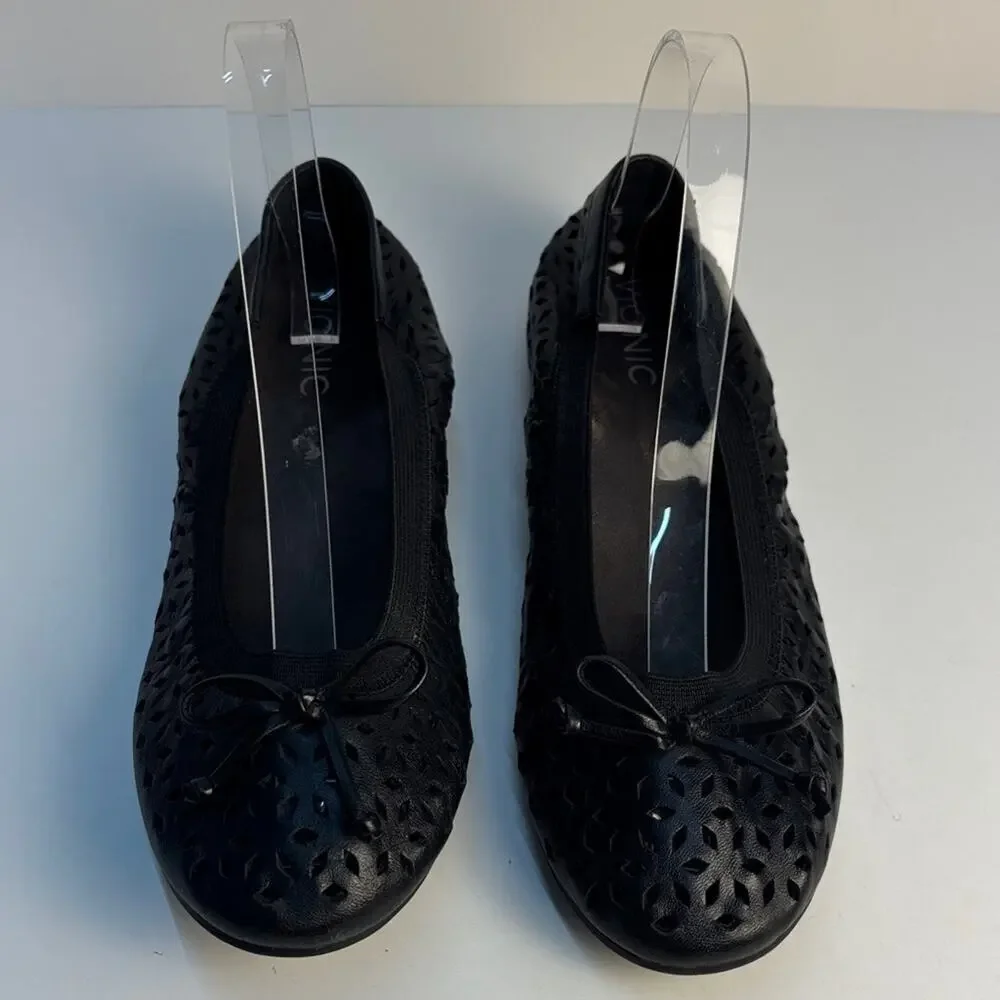 Vionic Whisper Flats Womens Size 9.5 Black Laser Cut Perforated Comfort Slip On